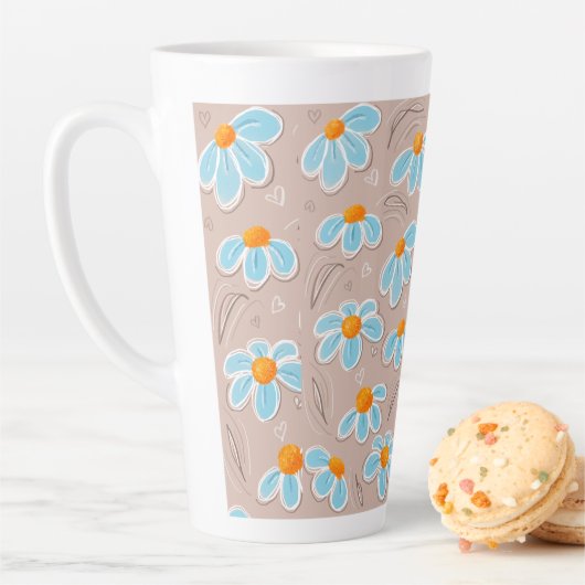 Tasse Latte Fleurs Heureuses (En situation)