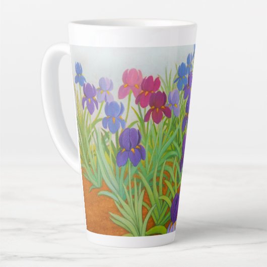 Tasse Latte Fleurs Iris Violet Peinture Beaux Art (Angle gauche)