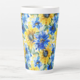 Tasse Latte Fleurs Jaunes Bleues pour une Mariée