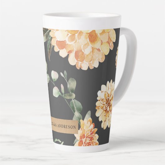 Tasse Latte Fleurs Jaunes Modernes & Cadeau Personnalisé Kraft (Angle droit)