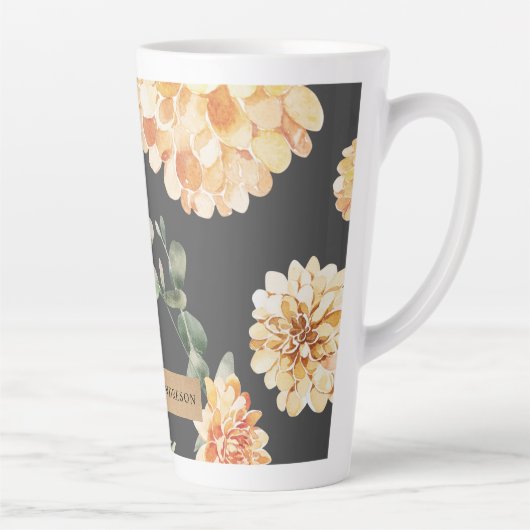 Tasse Latte Fleurs Jaunes Modernes & Cadeau Personnalisé Kraft (Droite)