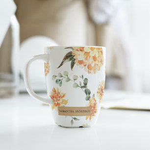 Tasse Latte Fleurs Jaunes Modernes & Cadeau Personnalisé Kraft
