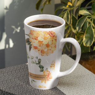 Tasse Latte Fleurs modernes Jaune & Kraft Cadeau personnalisé