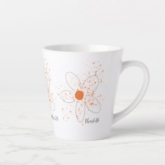 Tasse Latte Fleurs modernes orange terreuse nom script (Droite)