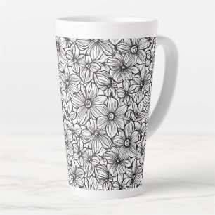 Tasse Latte Fleurs Noir Blanc