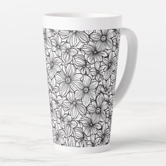 Tasse Latte Fleurs Noir Blanc (Angle droit)