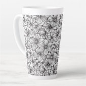 Tasse Latte Fleurs Noir Blanc (Angle gauche)