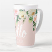Tasse Latte Fleurs Pastel Rose Moderne Bonjour Et Vous Nom (Angle droit)