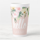 Tasse Latte Fleurs Pastel Rose Moderne Bonjour Et Vous Nom (Devant)