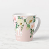 Tasse Latte Fleurs Pastel Rose Moderne Bonjour Et Vous Nom (Angle droit)