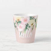 Tasse Latte Fleurs Pastel Rose Moderne Bonjour Et Vous Nom (Devant)