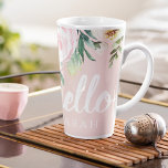 Tasse Latte Fleurs Pastel Rose Moderne Bonjour Et Vous Nom<br><div class="desc">Fleurs Pastel Rose Moderne Bonjour Et Vous Nom</div>