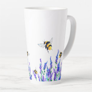 Tasse Latte Fleurs printanières et abeilles volant en latte