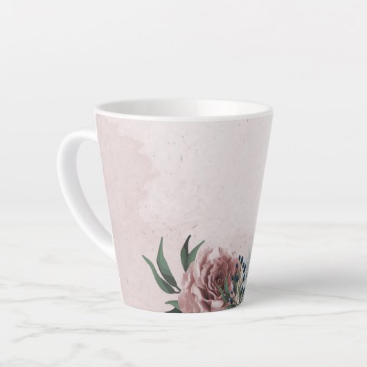 Tasse Latte Fleurs romantiques roses blanches et navires verdu (Angle gauche)