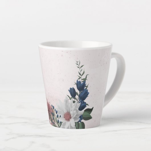 Tasse Latte Fleurs romantiques roses blanches et navires verdu (Angle droit)