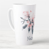 Tasse Latte Fleurs rose et gris Aquarelle classique (Angle gauche)