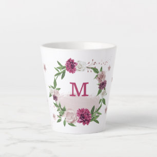 Tasse Latte fleurs rose mauve verdure