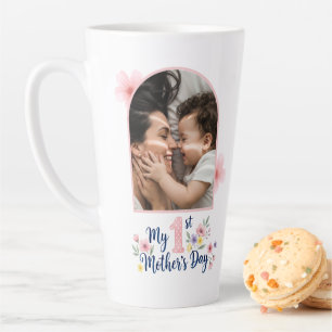 Tasse Latte Fleurs roses - 1er anniversaire de la fête des Mèr
