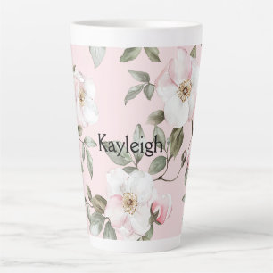 Tasse Latte Fleurs roses blanches de teinte rose jolie