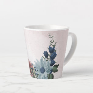 Tasse Latte Fleurs roses bleues romantiques et verdure