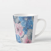 Tasse Latte Fleurs roses bleues scintillent (Droite)