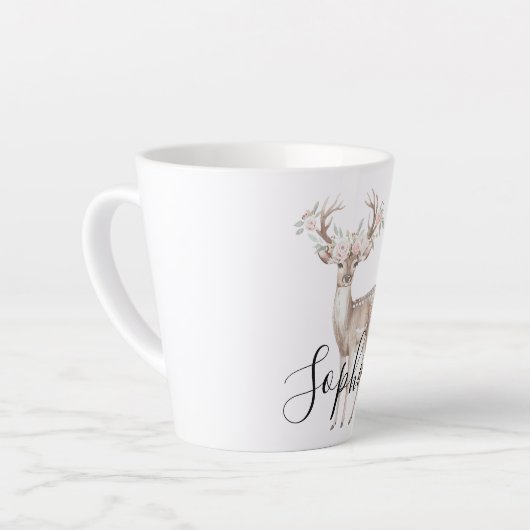 Tasse Latte Fleurs roses de cerf (Angle gauche)