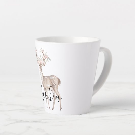 Tasse Latte Fleurs roses de cerf (Angle droit)