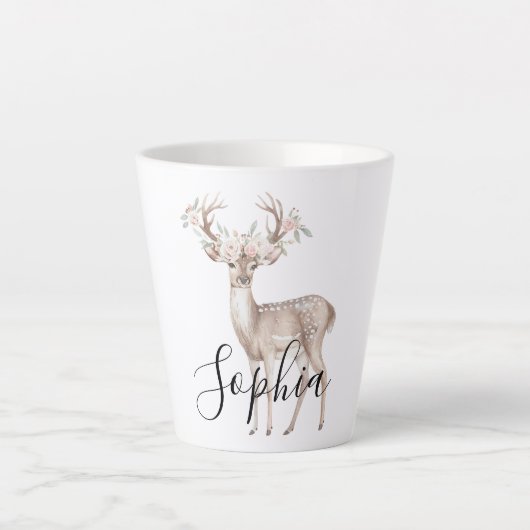 Tasse Latte Fleurs roses de cerf (Devant)