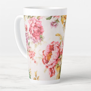Tasse Latte Fleurs roses et jaunes exquises. Shabby Chic