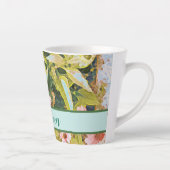 Tasse Latte Fleurs roses Feuilles verts Nom Personnaliser (Droite)