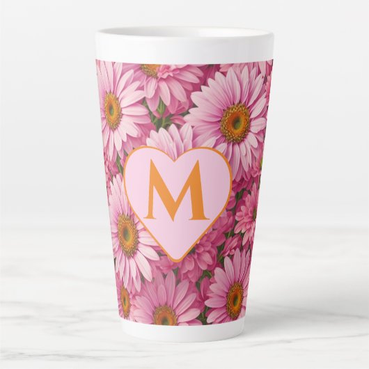 Tasse Latte Fleurs roses fleuris roses marguerites rose (Devant)