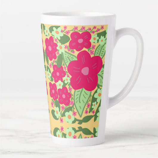 Tasse Latte Fleurs roses jaune arrière - plan bott en aluminiu (Droite)