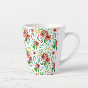 Tasse Latte Fleurs roses peintes à la main Motif Floral-23498