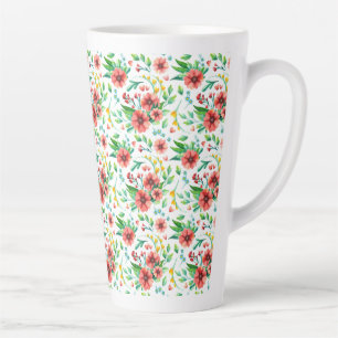 Tasse Latte Fleurs roses peintes à la main Motif Floral-23498