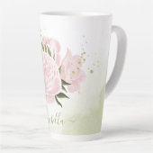 Tasse Latte fleurs roses romantiques verdure (Angle droit)
