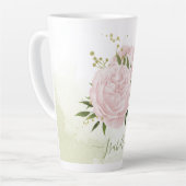 Tasse Latte fleurs roses romantiques verdure (Angle gauche)