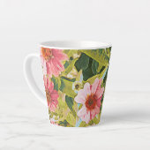 Tasse Latte Fleurs roses Vert Feuille Art original (Angle gauche)
