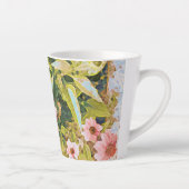 Tasse Latte Fleurs roses Vert Feuille Art original (Droite)