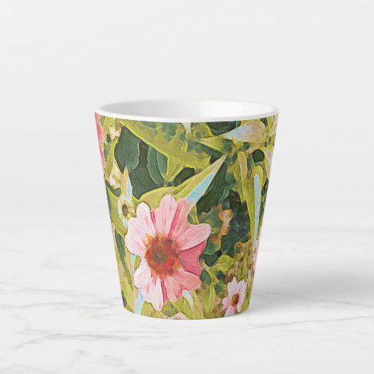Tasse Latte Fleurs roses Vert Feuille Art original (Devant)