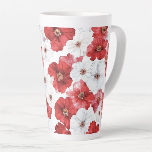 Tasse Latte Fleurs Rouges Blanches (Angle droit)