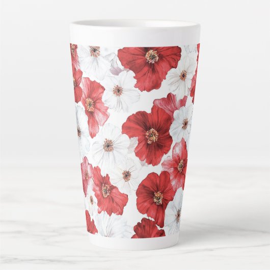Tasse Latte Fleurs Rouges Blanches (Devant)