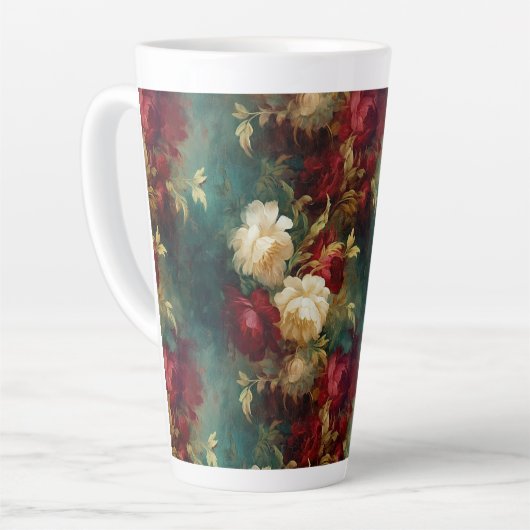Tasse Latte Fleurs rouges blanches vertes (Angle gauche)