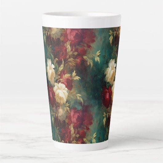 Tasse Latte Fleurs rouges blanches vertes (Devant)