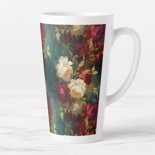 Tasse Latte Fleurs rouges blanches vertes (Droite)