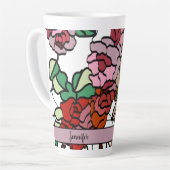 Tasse Latte Fleurs rouges roses brillantes et modernes (Angle gauche)