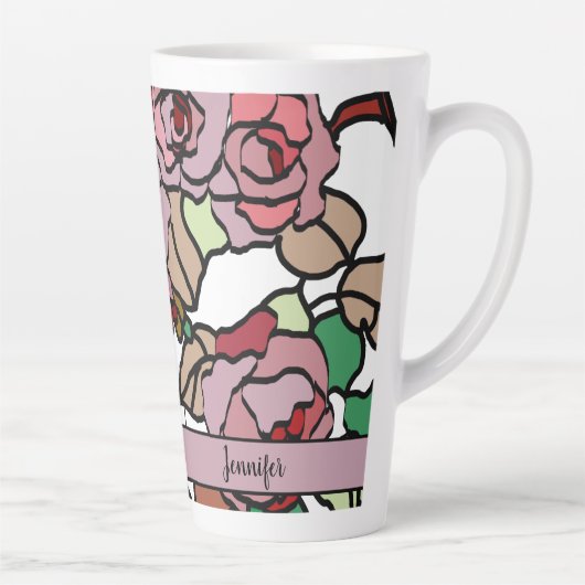 Tasse Latte Fleurs rouges roses brillantes et modernes (Droite)
