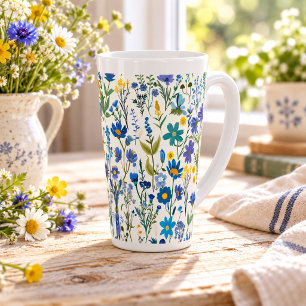 Tasse Latte Fleurs sauvages bleues rustiques françaises de jar