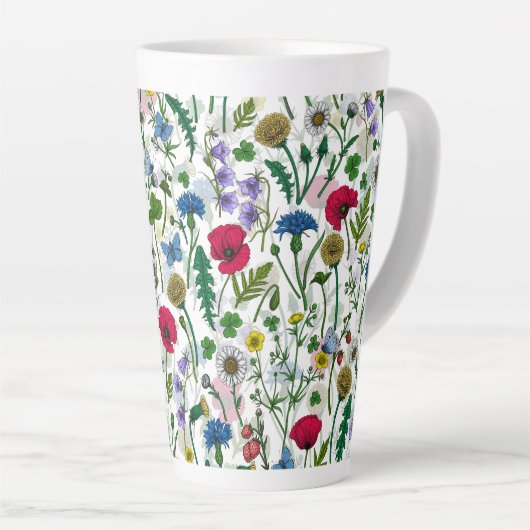 Tasse Latte Fleurs sauvages sur blanc cassé (Angle droit)