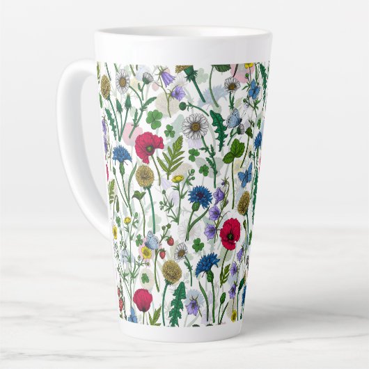 Tasse Latte Fleurs sauvages sur blanc cassé (Angle gauche)