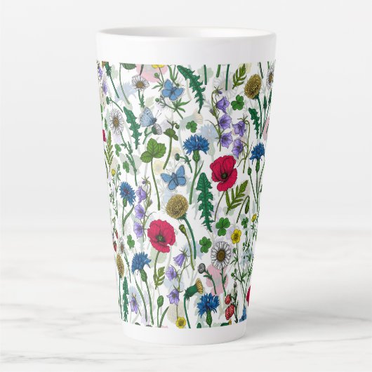 Tasse Latte Fleurs sauvages sur blanc cassé (Devant)